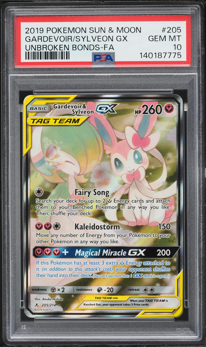 2019 Pokemon Sun & Moon Unbroken Bonds Alt Art Gardevoir & Sylveon GX #205 PSA 10 GEM MINT