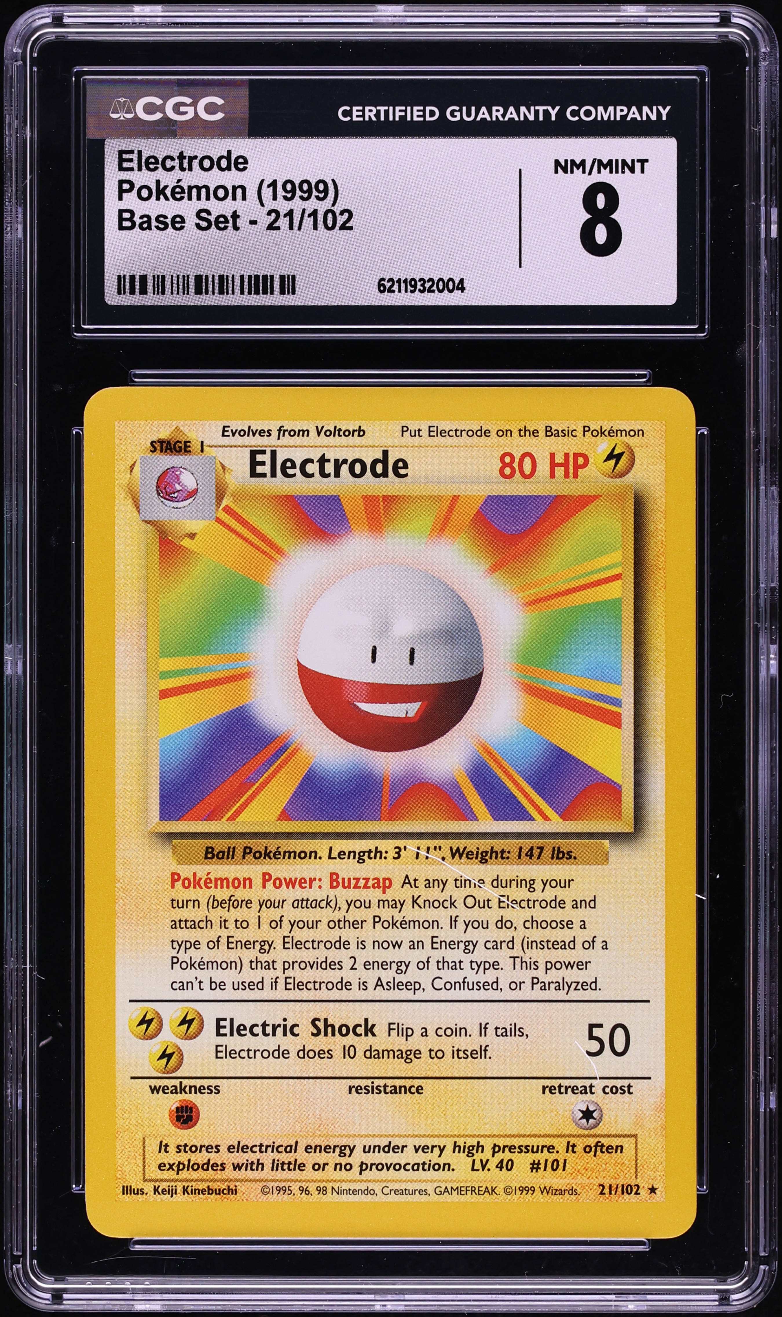1999 Pokemon Base Set Electrode #21 CGC 8 NM-MT