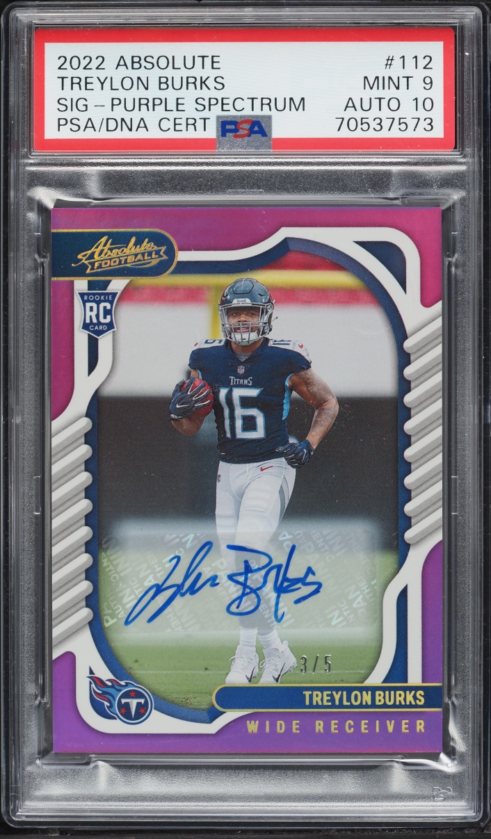 2022 Absolute Purple Spectrum Treylon Burks ROOKIE AUTO DNA 10 /5 #112 PSA 9 MINT