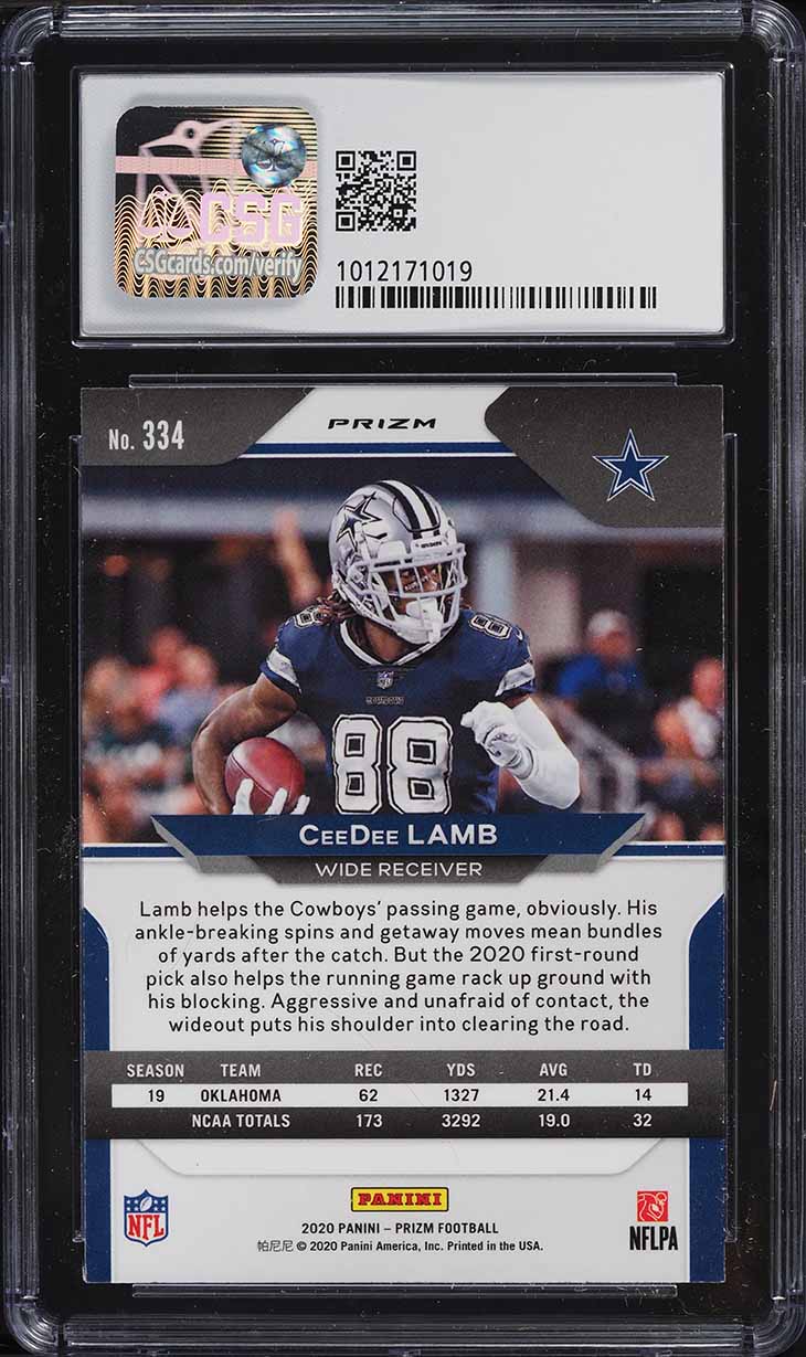 2020 Panini Prizm Red White Blue CeeDee Lamb ROOKIE #334 CSG 9 MINT