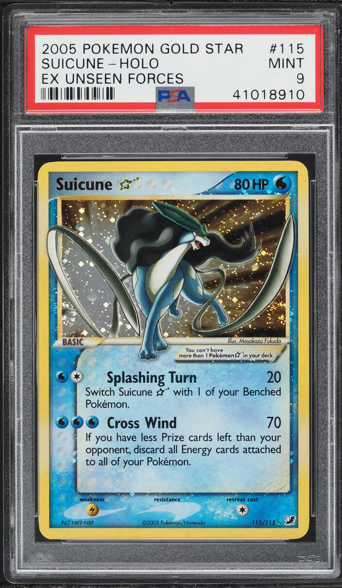 2005 Pokemon EX Unseen Forces Holo Suicune Gold Star #115 PSA 9 MINT