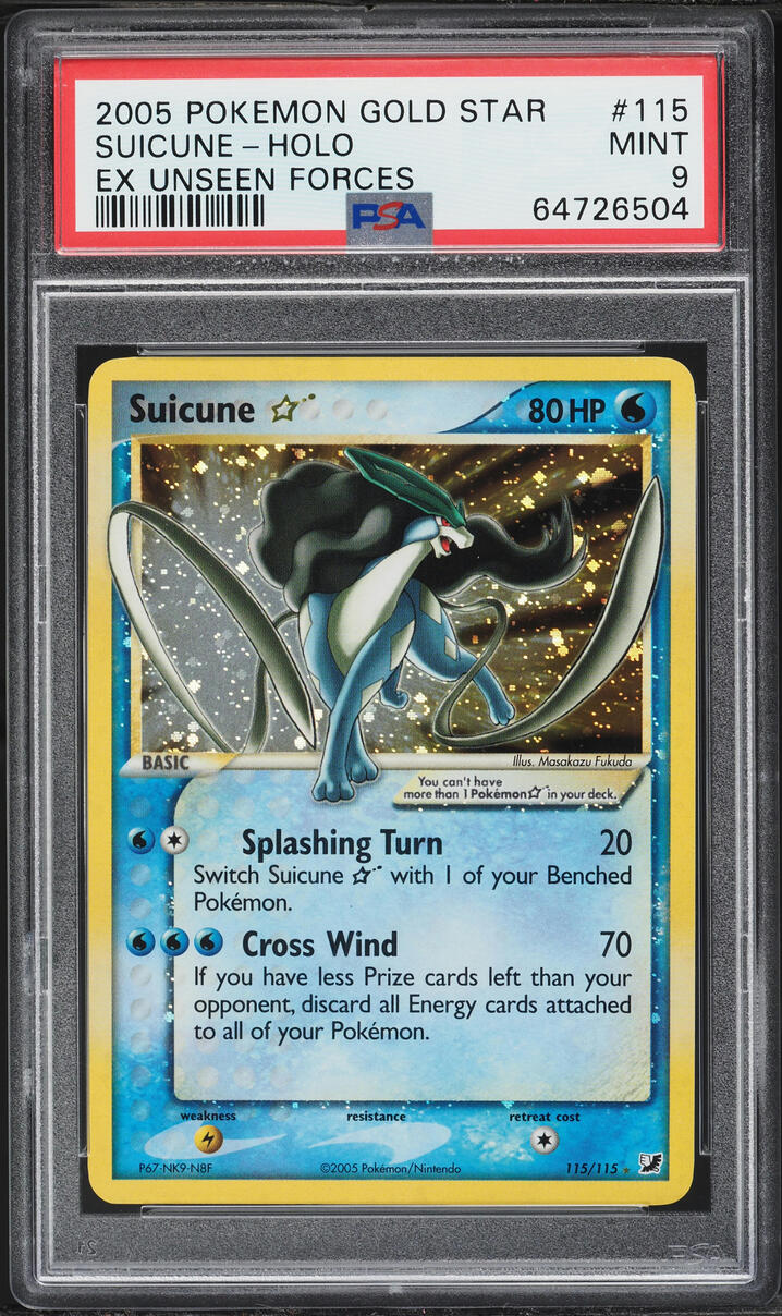 2005 Pokemon EX Unseen Forces Holo Suicune Gold Star #115 PSA 9 MINT