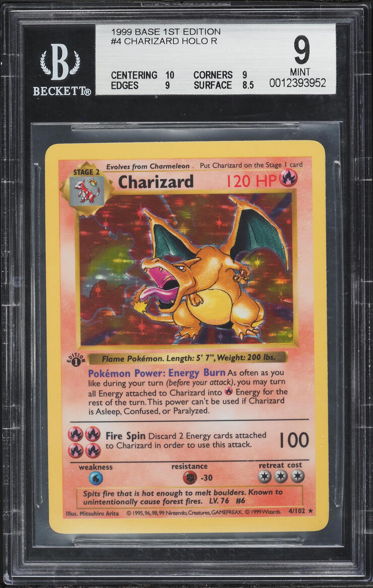 1999 Pokemon Base Set Shadowless 1st Edition Holo Charizard #4 BGS 9 MINT