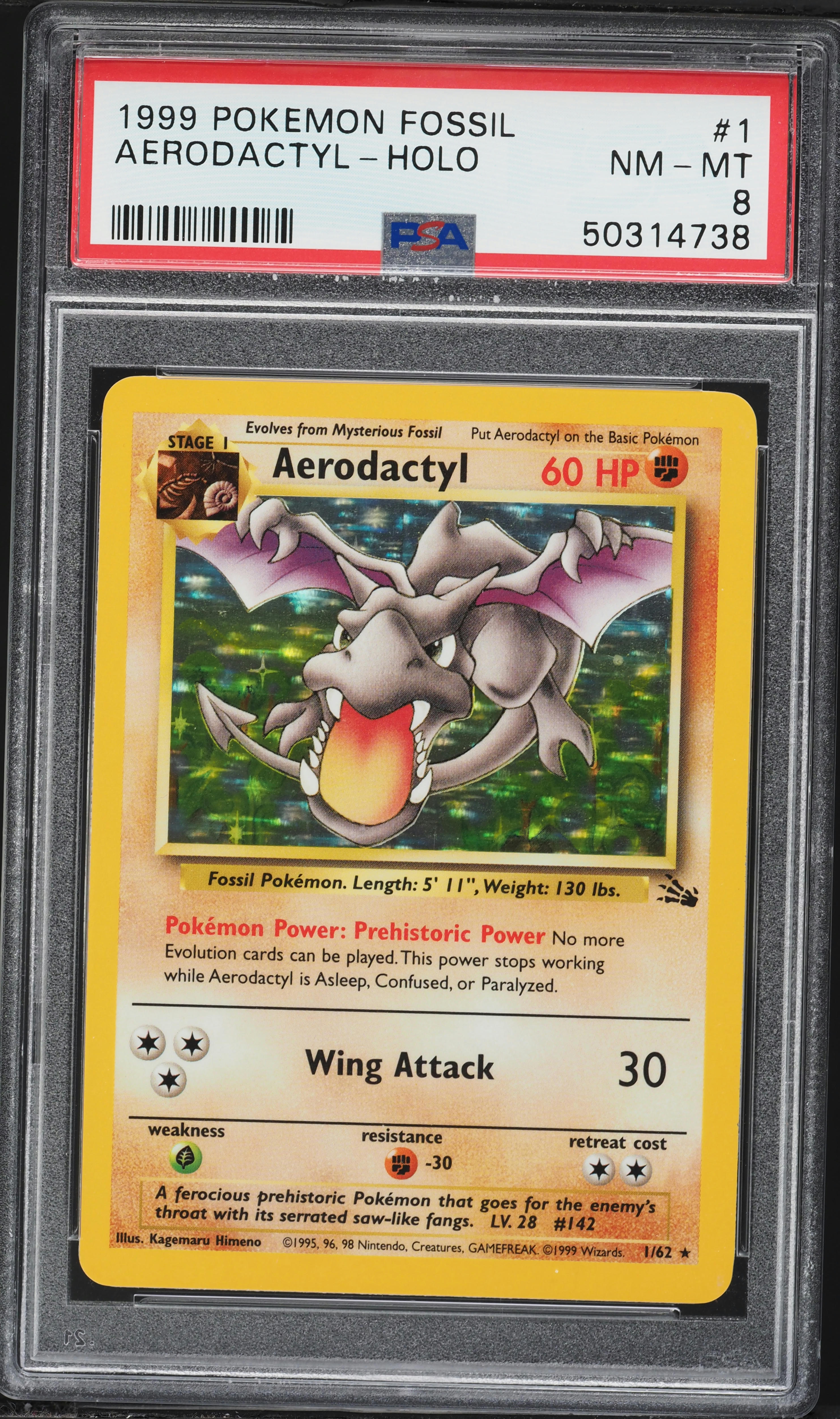 1999 Pokemon Fossil Holo Aerodactyl #1 PSA 8 NM-MT