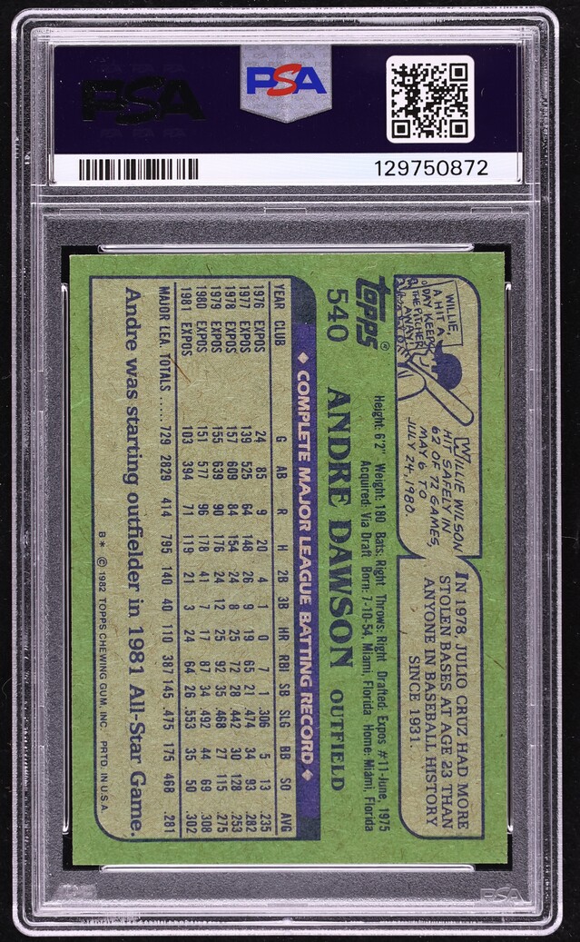 1982 Topps Andre Dawson #540 PSA 8 NM-MT