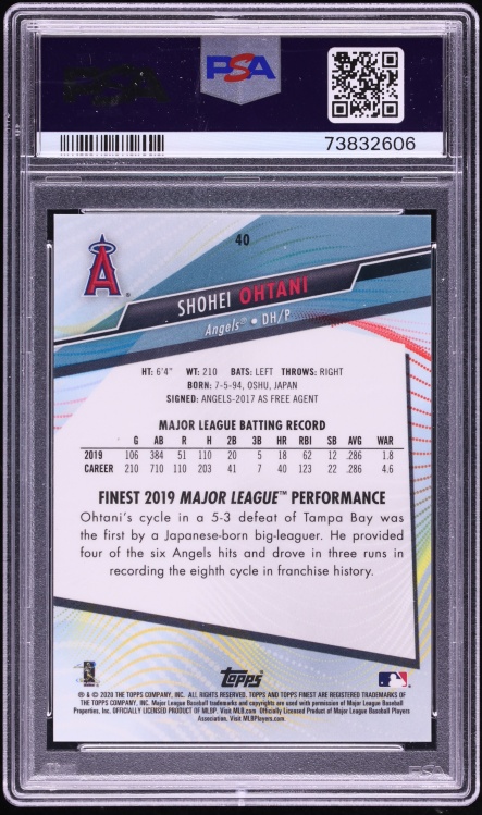 2020 Finest Gold Refractor Shohei Ohtani /50 #40 PSA 9 MINT - Photo 2