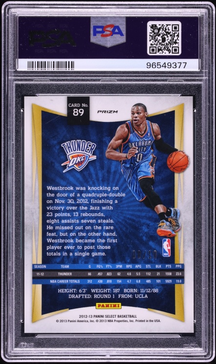 2012 Select Gold Prizm Russell Westbrook /10 #89 PSA 8 NM-MT - Photo 2