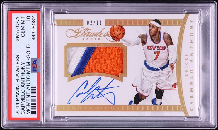 2014 Panini Flawless Momentous Gold Carmelo Anthony PATCH AUTO /10 #MA-CAY PSA 10 GEM MINT
