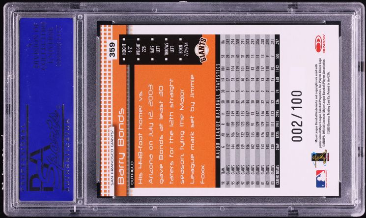 2004 Donruss Press Proof Barry Bonds /100 #359 PSA 9 MINT - Photo 2