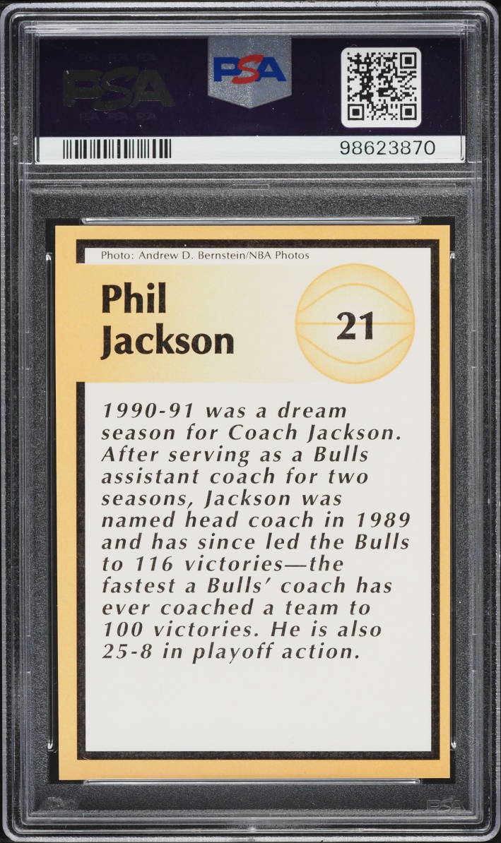 1991 Tuff Stuff Jr. Hand Cut Phil Jackson w/ Michael Jordan #21 PSA 10 GEM MINT