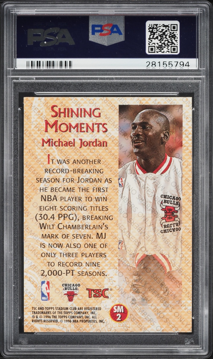 1996 Stadium Club Shining Moments Members Only Michael Jordan #SM2 PSA 10 GEM MINT