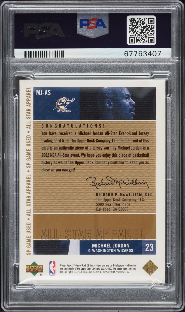 2002 SP Game Used All-Star Apparel Gold Michael Jordan PATCH /100 #MJ-AS PSA 10 GEM MINT