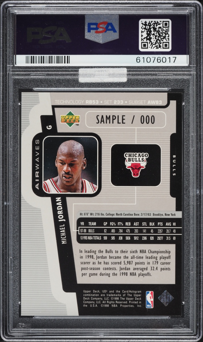 1998 UD3 Sample Michael Jordan #233 MBA PSA 10 GEM MINT