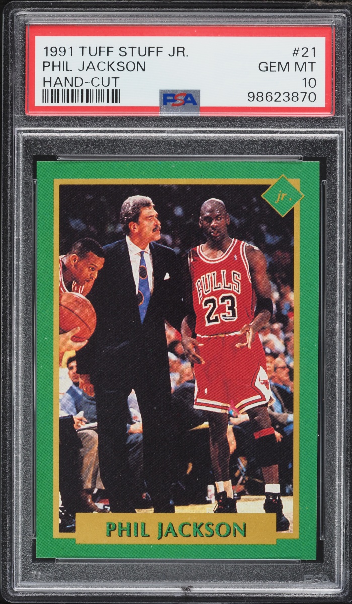 1991 Tuff Stuff Jr. Hand Cut Phil Jackson w/ Michael Jordan #21 PSA 10 GEM MINT