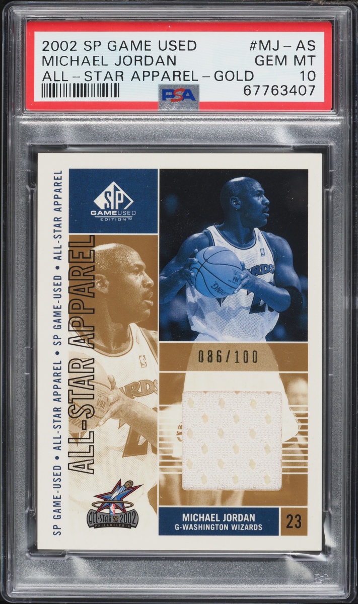 2002 SP Game Used All-Star Apparel Gold Michael Jordan PATCH /100 #MJ-AS PSA 10 GEM MINT