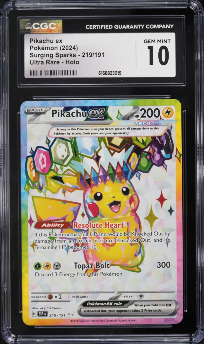 2024 Pokemon Scarlet & Violet Surging Sparks Full Art Pikachu ex #219 CGC 10 GEM MINT
