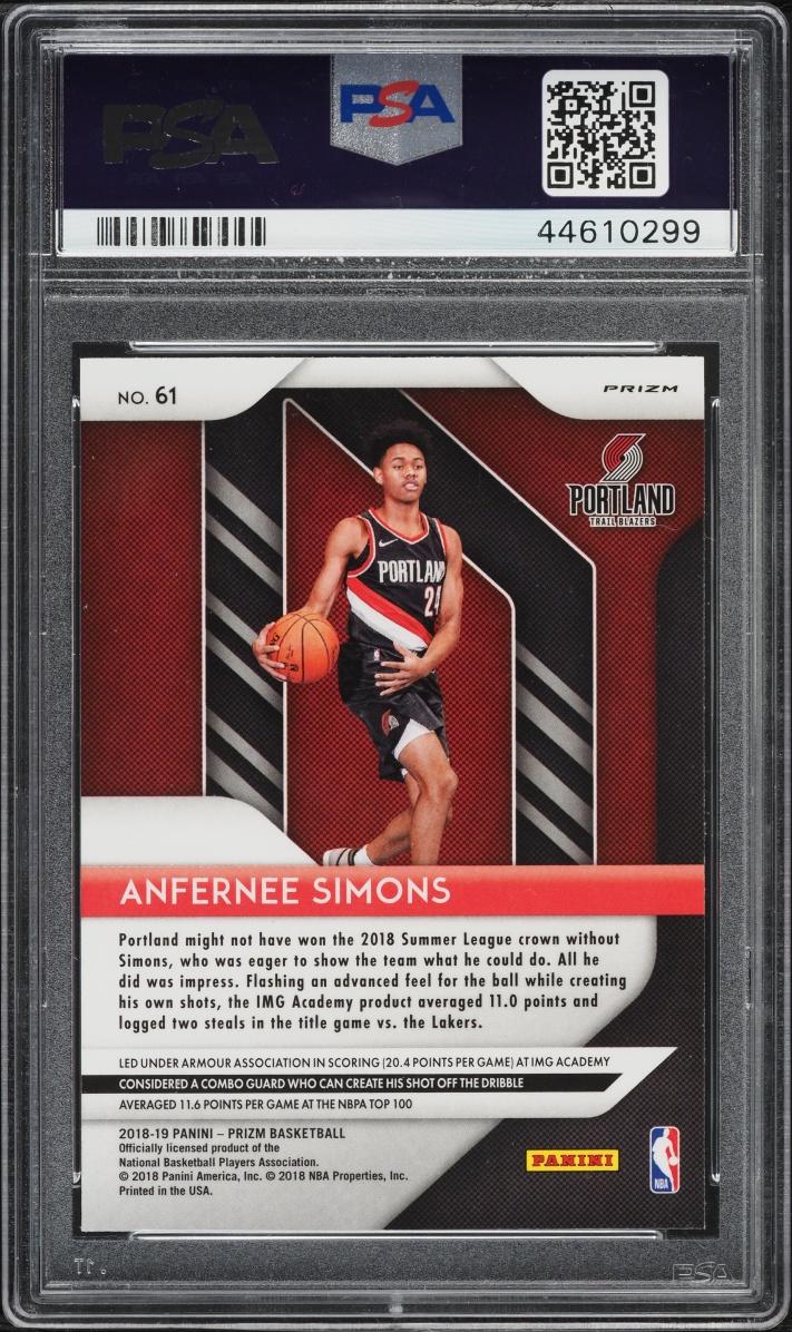 2018 Panini Prizm Pink Ice Anfernee Simons ROOKIE #61 PSA 9 MINT