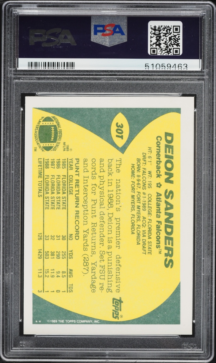 1989 Topps Traded Deion Sanders ROOKIE #30T PSA 10 GEM MINT