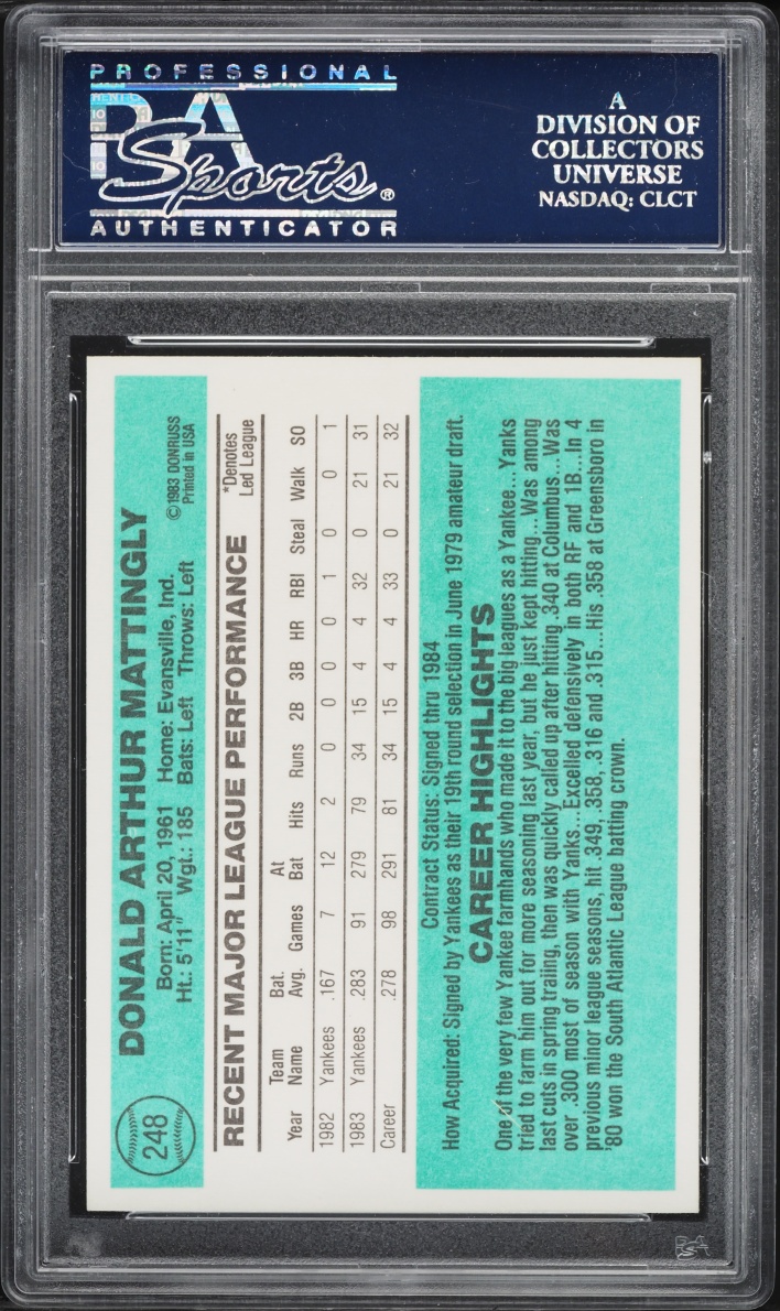 1984 Donruss Don Mattingly ROOKIE #248 PSA 9 MINT