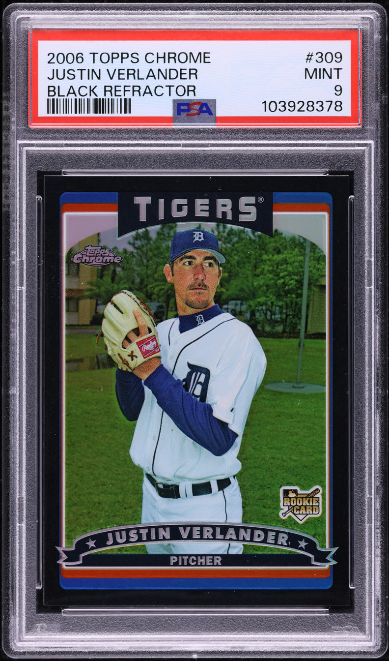 2006 Topps Chrome Black Refractor Justin Verlander ROOKIE /549 #309 PSA 9 MINT