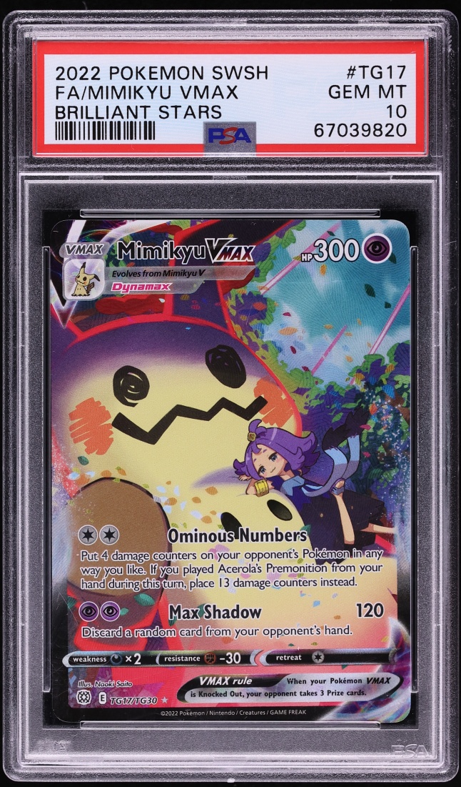 2022 Pokemon Sword & Shield Brilliant Stars Full Art Mimikyu VMAX #TG17 PSA 10 GEM MINT