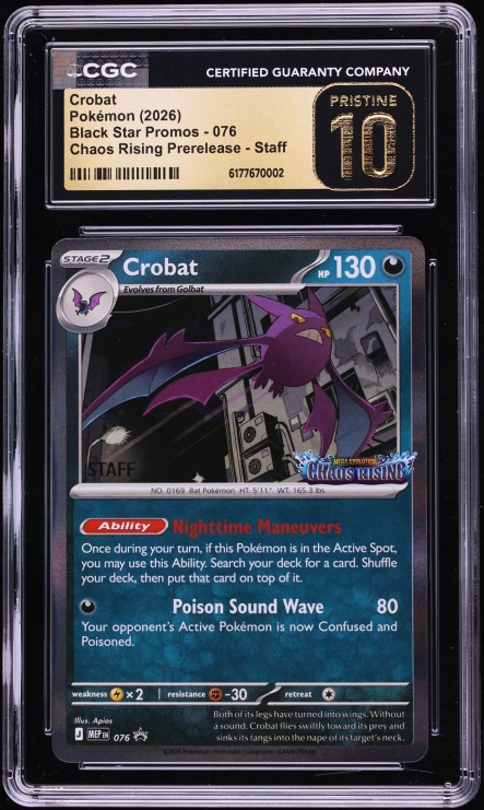 2026 Pokemon Mega Evolution Promo Chaos Rising Prerelease Staff Crobat #76 CGC 10 PRISTINE