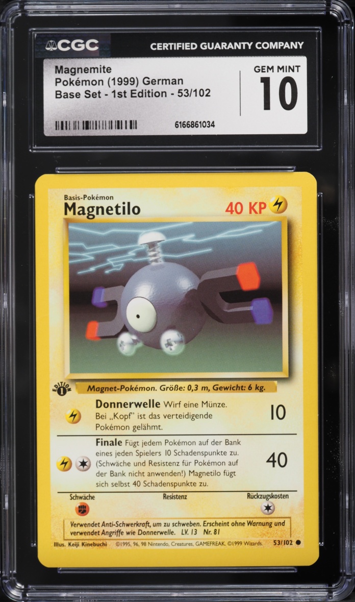 1999 Pokemon German Base Set 1st Edition Magnemite #53 CGC 10 GEM MINT