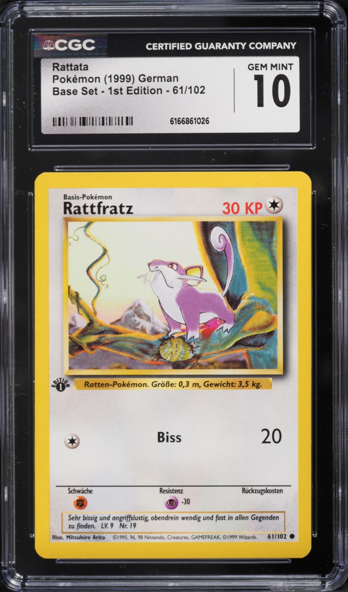 1999 Pokemon German Base Set 1st Edition Rattata #61 CGC 10 GEM MINT