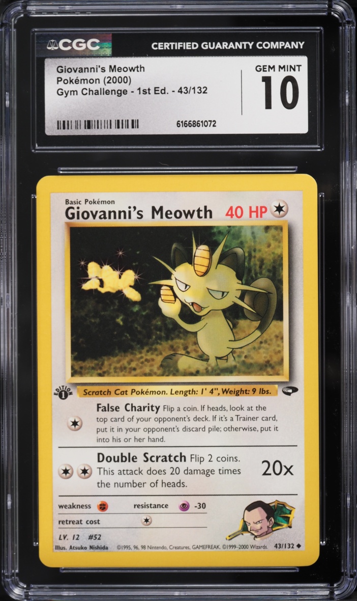 2000 Pokemon Gym Challenge 1st Edition Giovanni's Meowth #43 CGC 10 GEM MINT