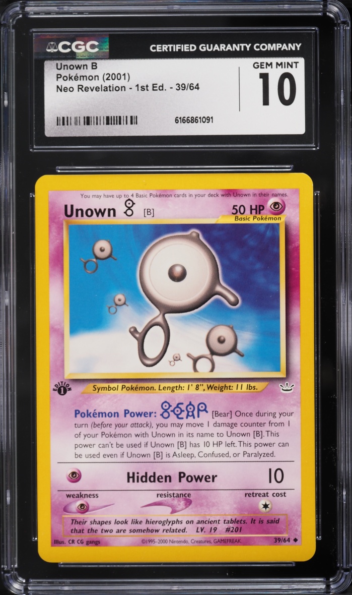 2001 Pokemon Neo Revelation 1st Edition Unown B #39 CGC 10 GEM MINT