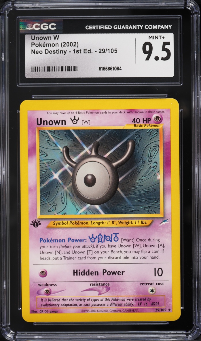 2002 Pokemon Neo Destiny 1st Edition Unown W #29 CGC 9.5 MINT+