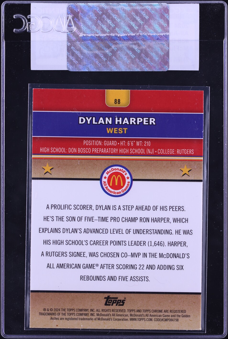 2024 Topps Chrome McDonald's A/A McFlurry Refractor Dylan Harper ROOKIE #88 CGC AUTH