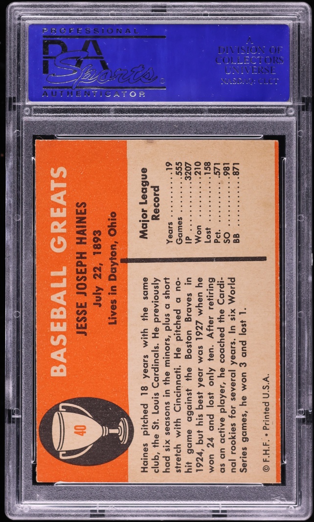 1961 Fleer Jesse Haines #40 PSA 8 NM-MT