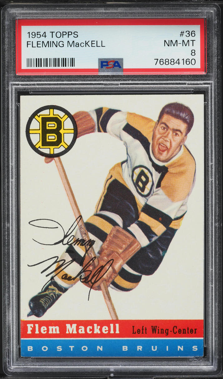 1954 Topps Hockey Fleming Mackell #36 PSA 8 NM-MT