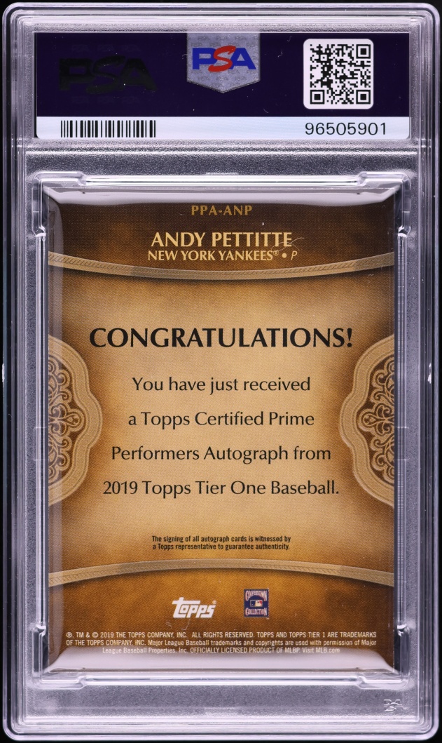 2019 Topps Tier One Prime Performers Bronze Ink Andy Pettitte AUTO /25 #PPA-ANP PSA 7 NRMT