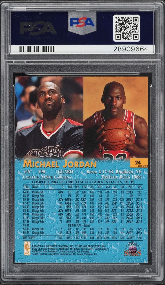 1996 Topps NBA Stars Finest Refractor Michael Jordan #24 PSA 10 GEM MINT