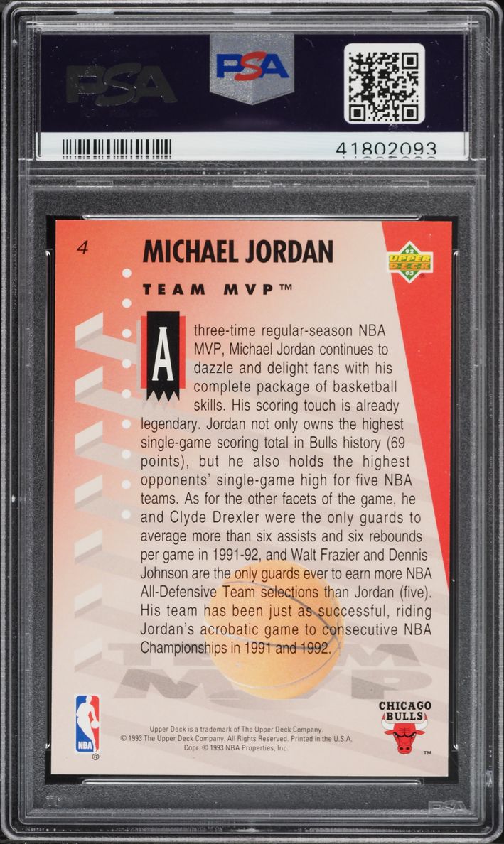 1992 Upper Deck MVP Holograms Michael Jordan #4 PSA 10 GEM MINT
