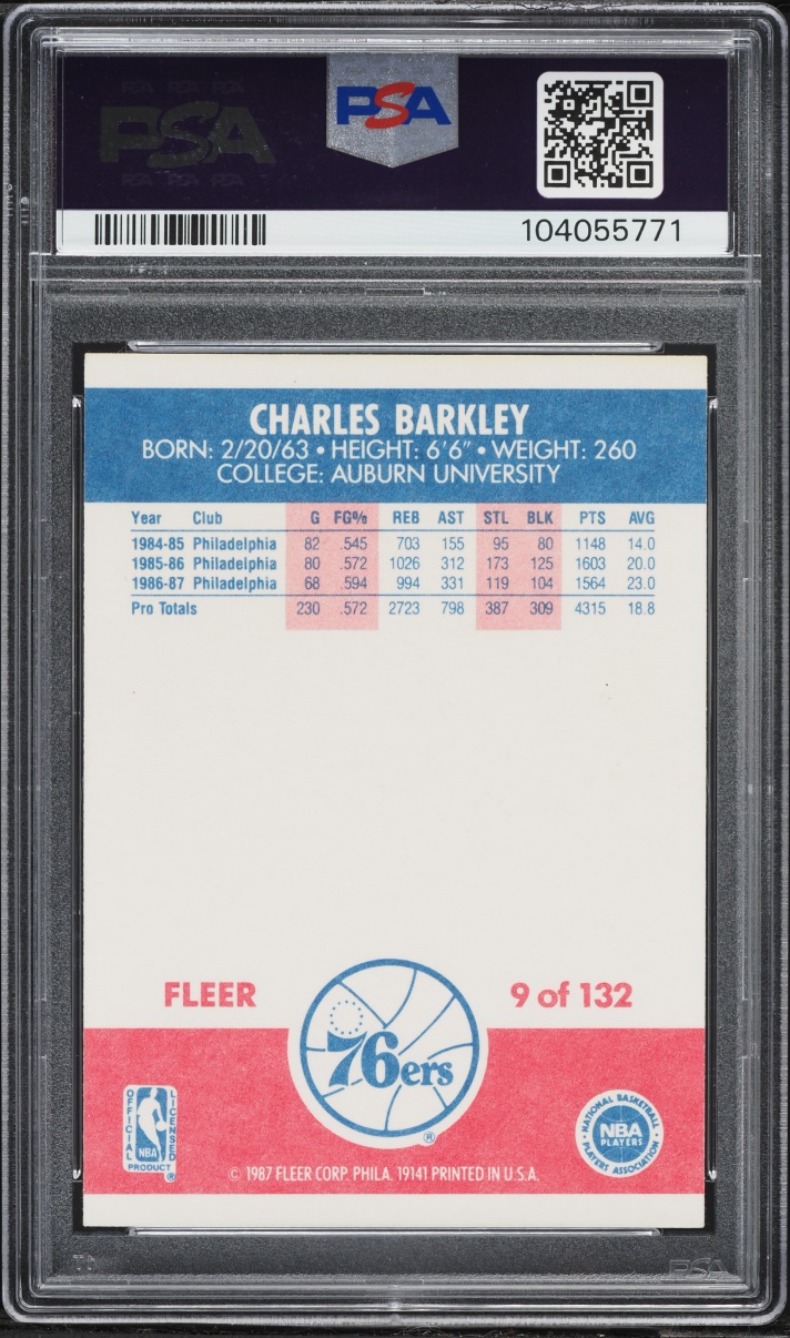 1987 Fleer Basketball Charles Barkley AUTO DNA 7 #9 PSA 6 EXMT