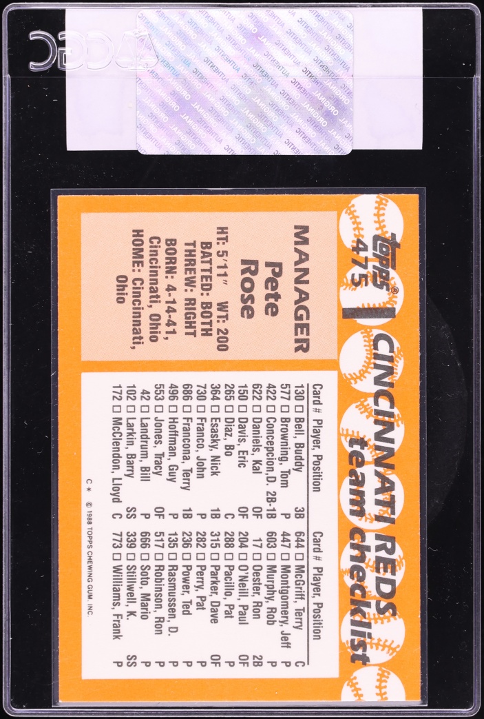 1988 Topps Tiffany Pete Rose #475 CGC AUTH