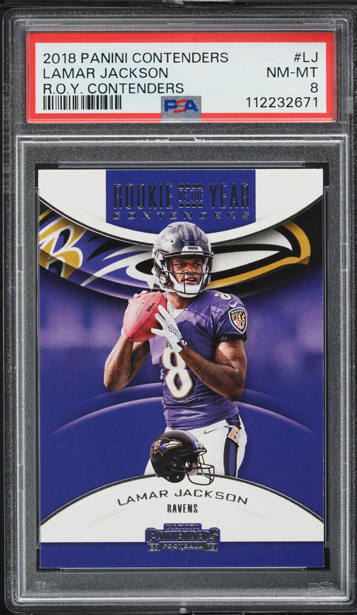 2018 Panini Contenders ROY Lamar Jackson ROOKIE #RYA-LJ PSA 8 NM-MT