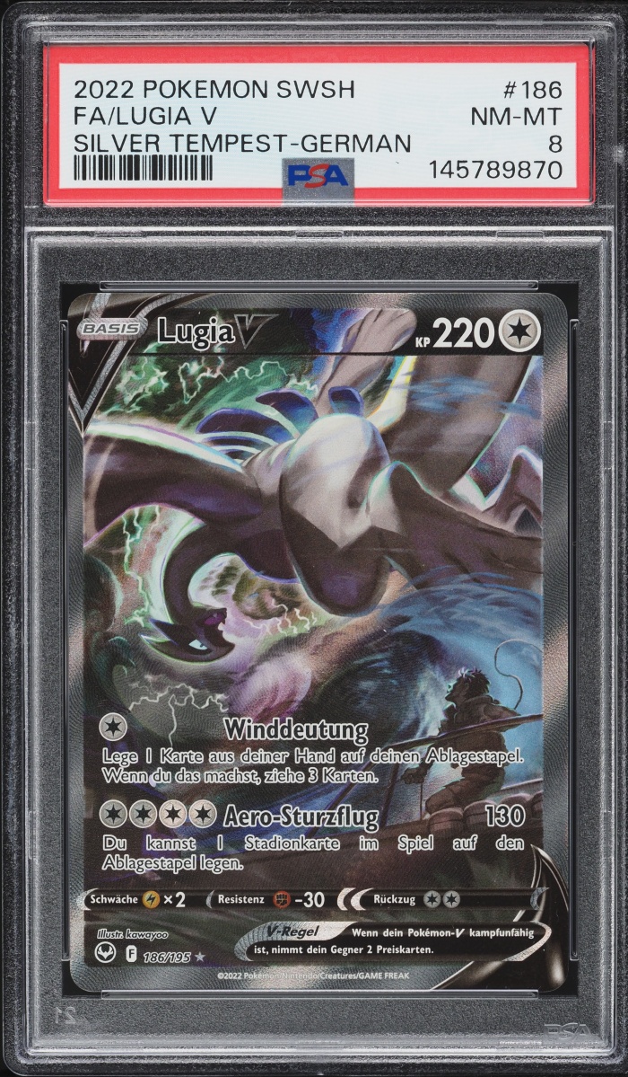 2022 Pokemon German Sword & Shield Silver Tempest Alt Art Lugia V #186 PSA 8 NM-MT