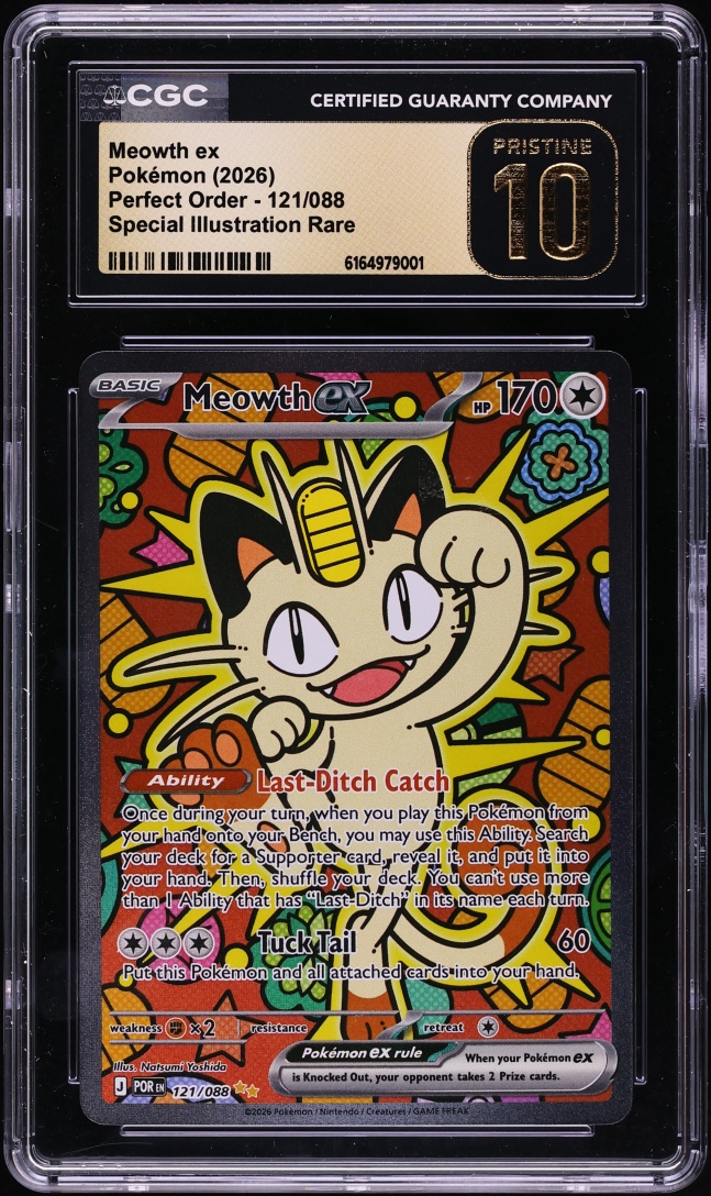 2026 Pokemon Mega Evolution Perfect Order SIR Meowth Ex #121 CGC 10 PRISTINE