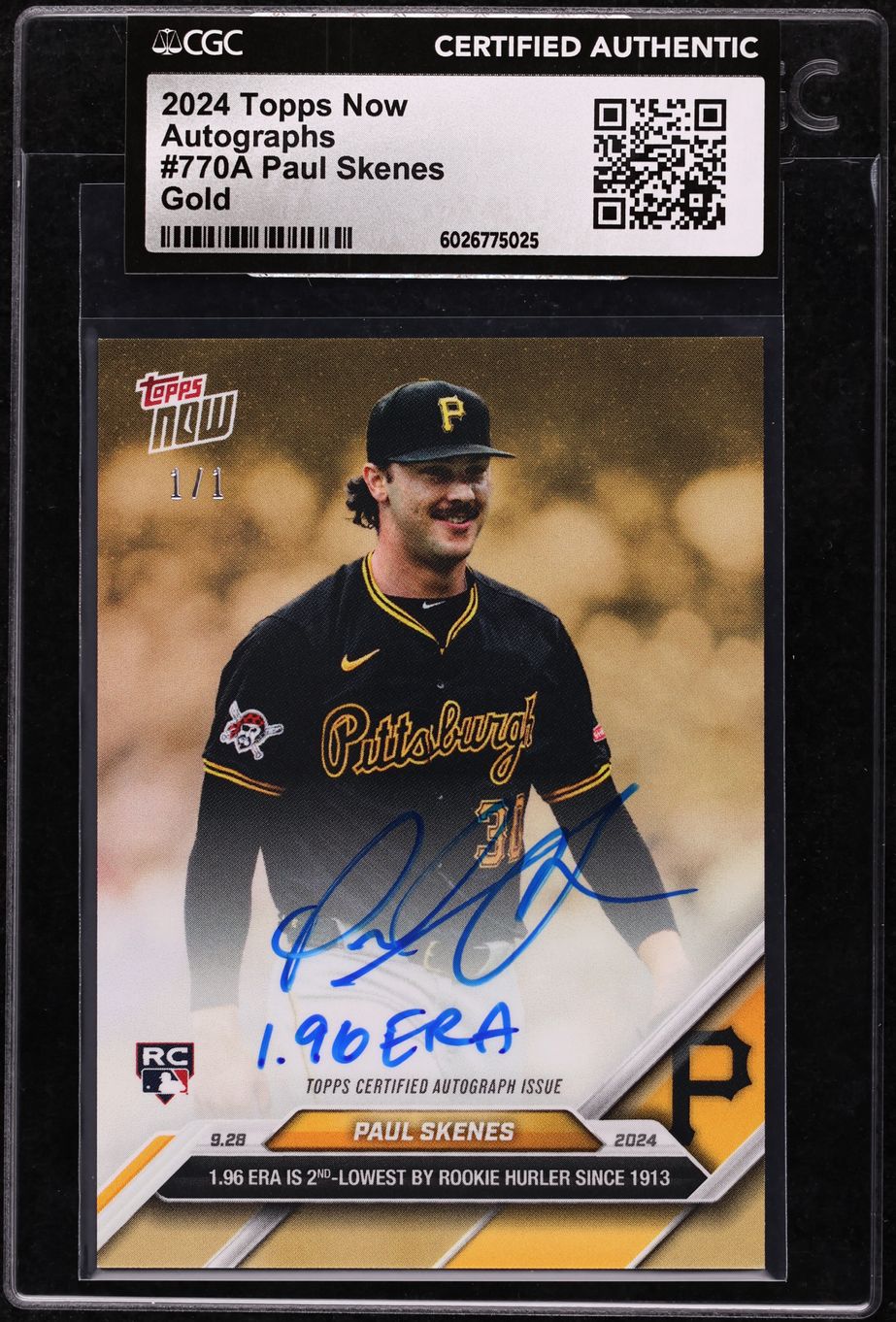 2024 Topps Now Gold Paul Skenes ROOKIE AUTO 1/1 #770A CGC AUTH