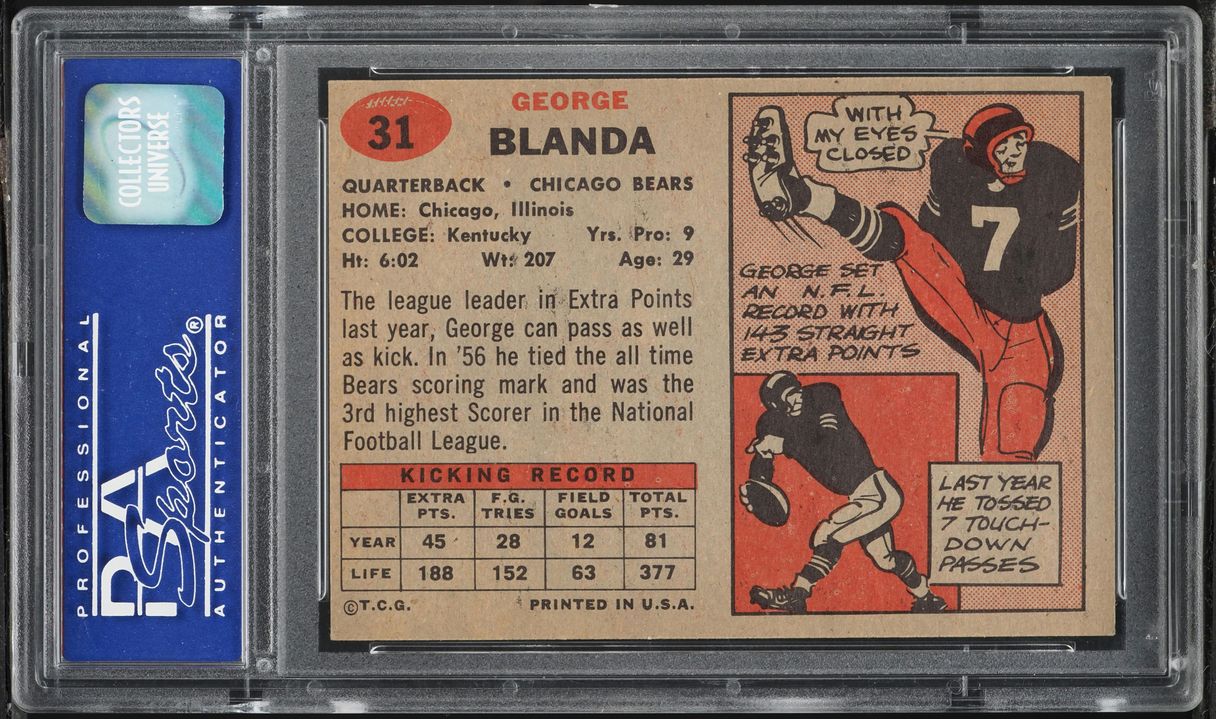 1957 Topps Football George Blanda #31 PSA 6 EXMT
