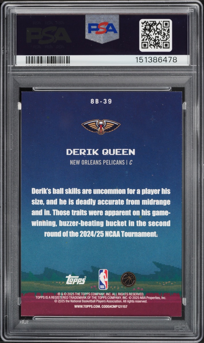 2025 Topps 8-Bit Ballers Holo Foil Derik Queen ROOKIE #8B-39 PSA 9 MINT
