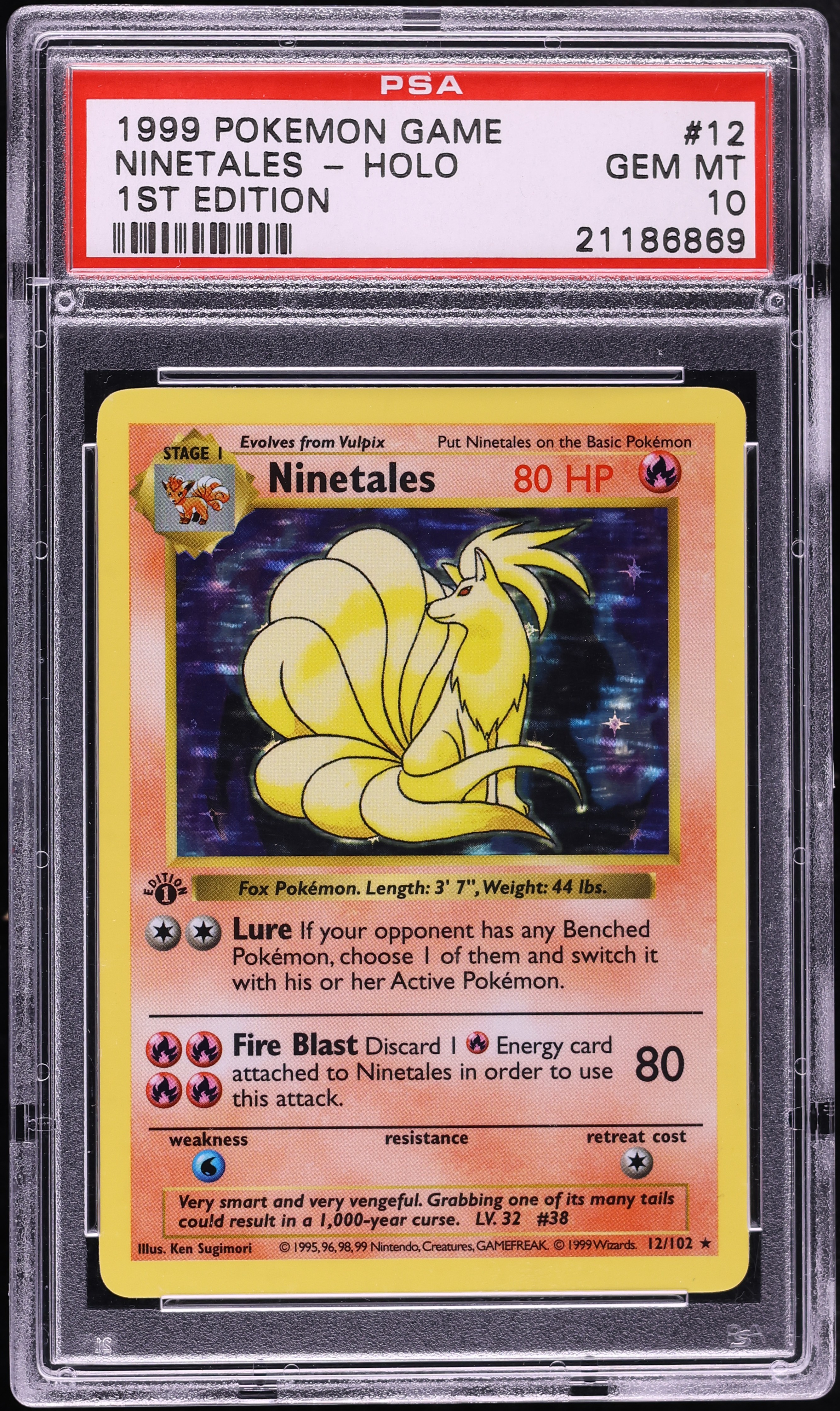 1999 Pokemon Base Set Shadowless 1st Edition Holo Ninetales #12 PSA 10 GEM MINT