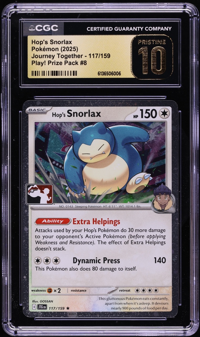 2025 Pokemon SV Journey Together Play! Prize Pack #8 Hop's Snorlax #117 CGC 10 PRISTINE