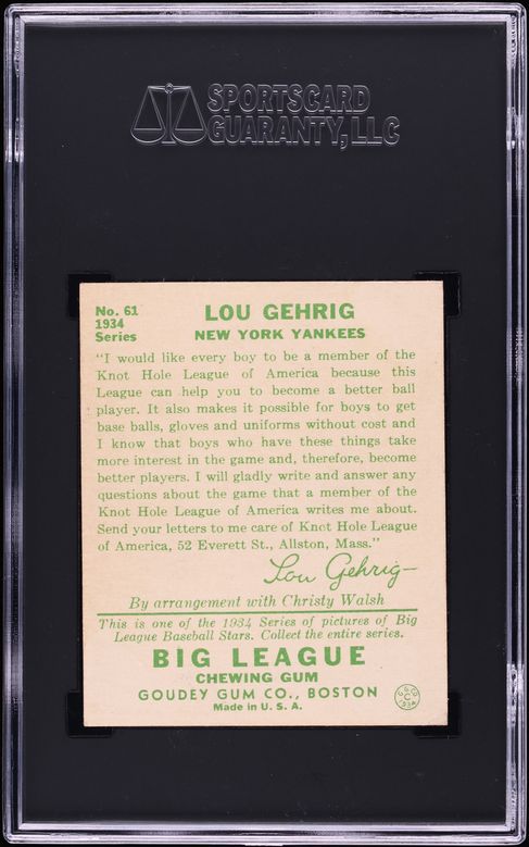 1934 Goudey Lou Gehrig #61 SGC 5 EX