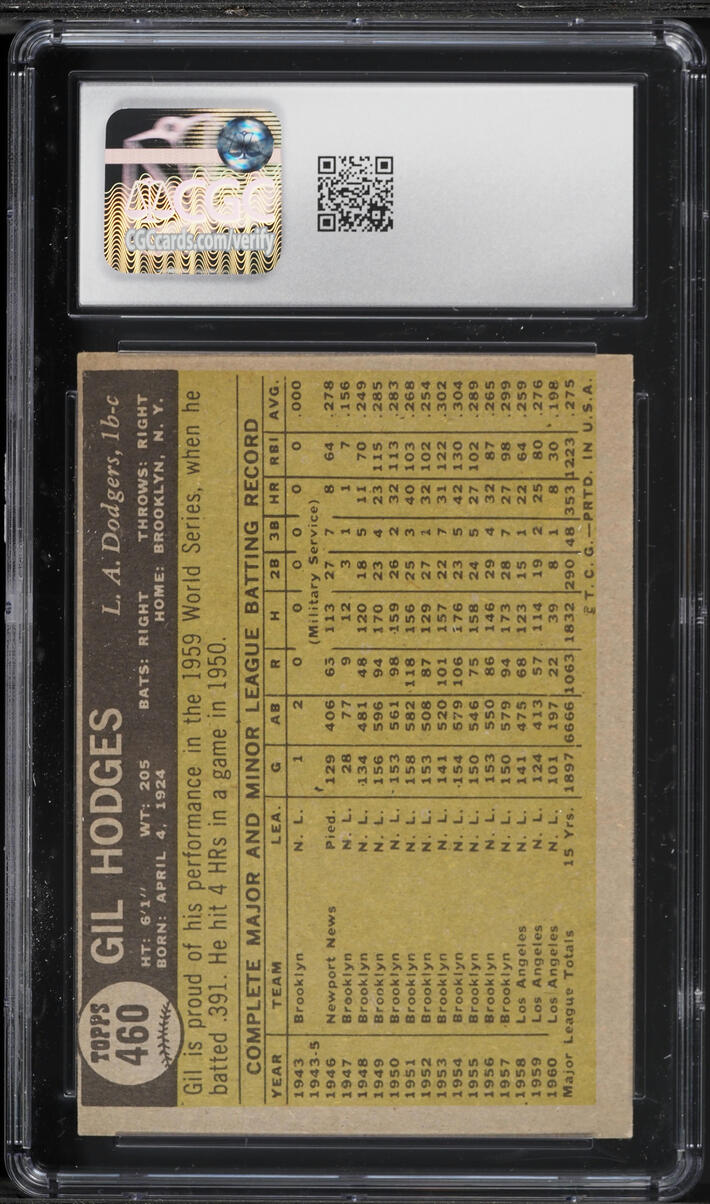 1961 Topps Gil Hodges #460 CGC 6 EXMT
