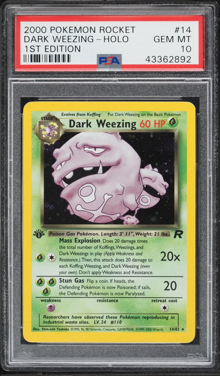 2000 Pokemon Team Rocket 1st Edition Holo Dark Weezing #14 PSA 10 GEM MINT